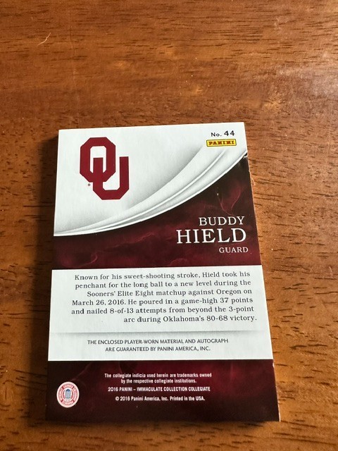 2016/17 Collegiate Immaculate Collection Buddy Hield Auto Patch RC #94/99 view 2
