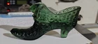 2000-09 Fenton Glass grren shoe featuring hobnail texture and "cathead" design