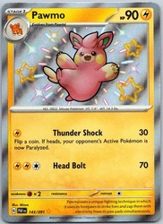 Pawmo 143/091 Paldean Fates Shiny Rare Holo