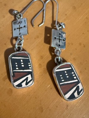 LAPIDARIO BARRERA Mata Ortiz Pottery Shard Dangle Earrings 950 Silver