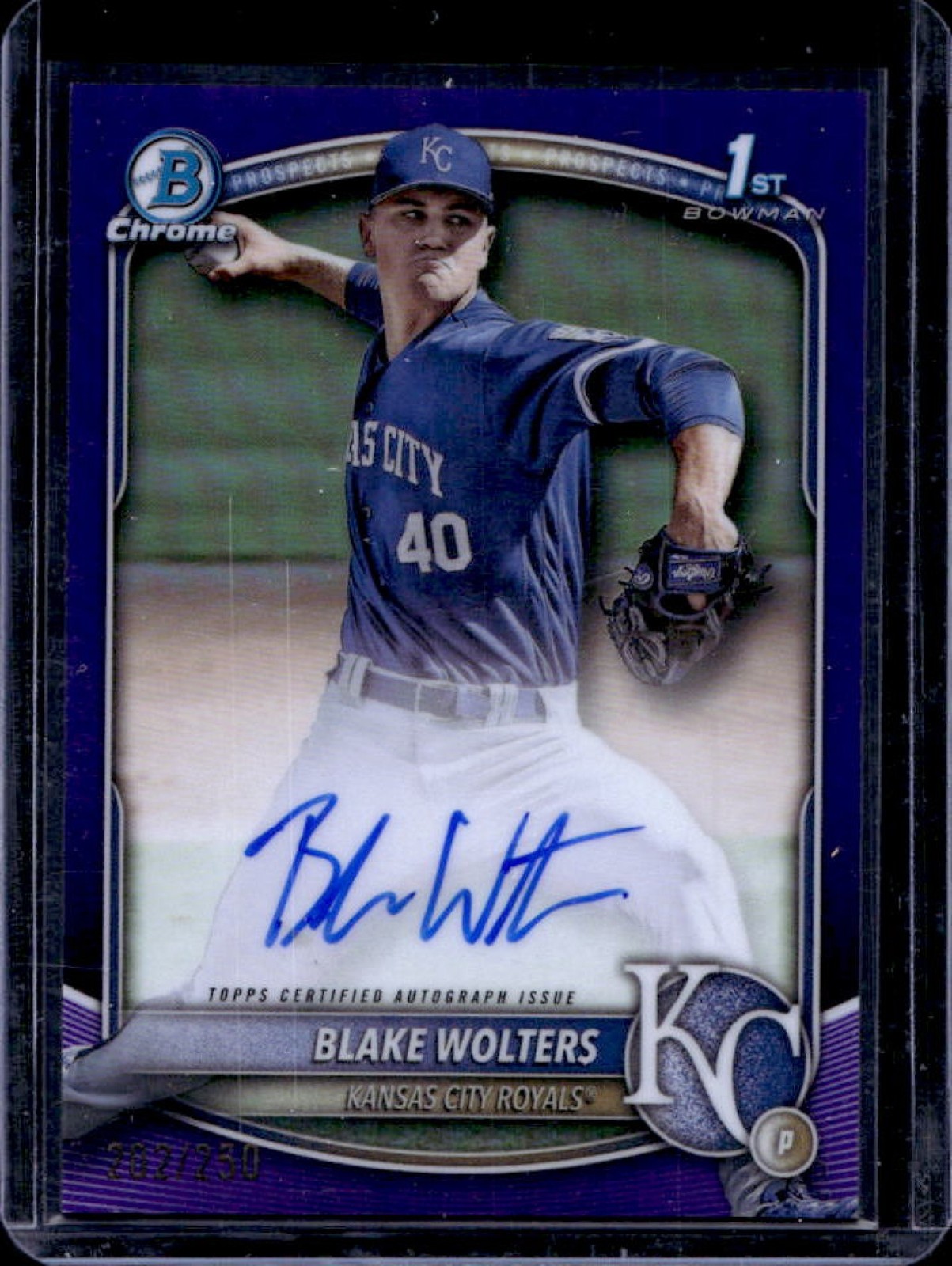2025 Bowman Chrome Blake Wolters Auto 1st Purple Refractor #/250 Royals