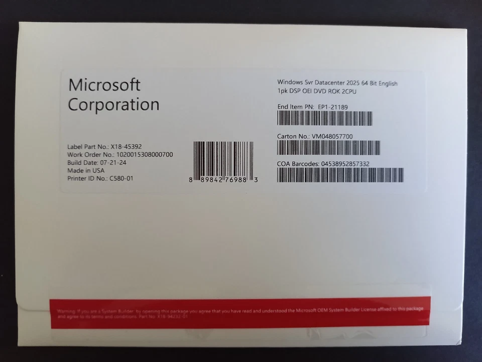 3 Stück MS Windows Server Datacenter 2025 DVD ROK 2 CPU - Bild 2 von 3