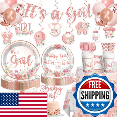 351Pcs Its a girl Baby Shower Decorations Tableware Set Severs 50, Girl Baby Sho