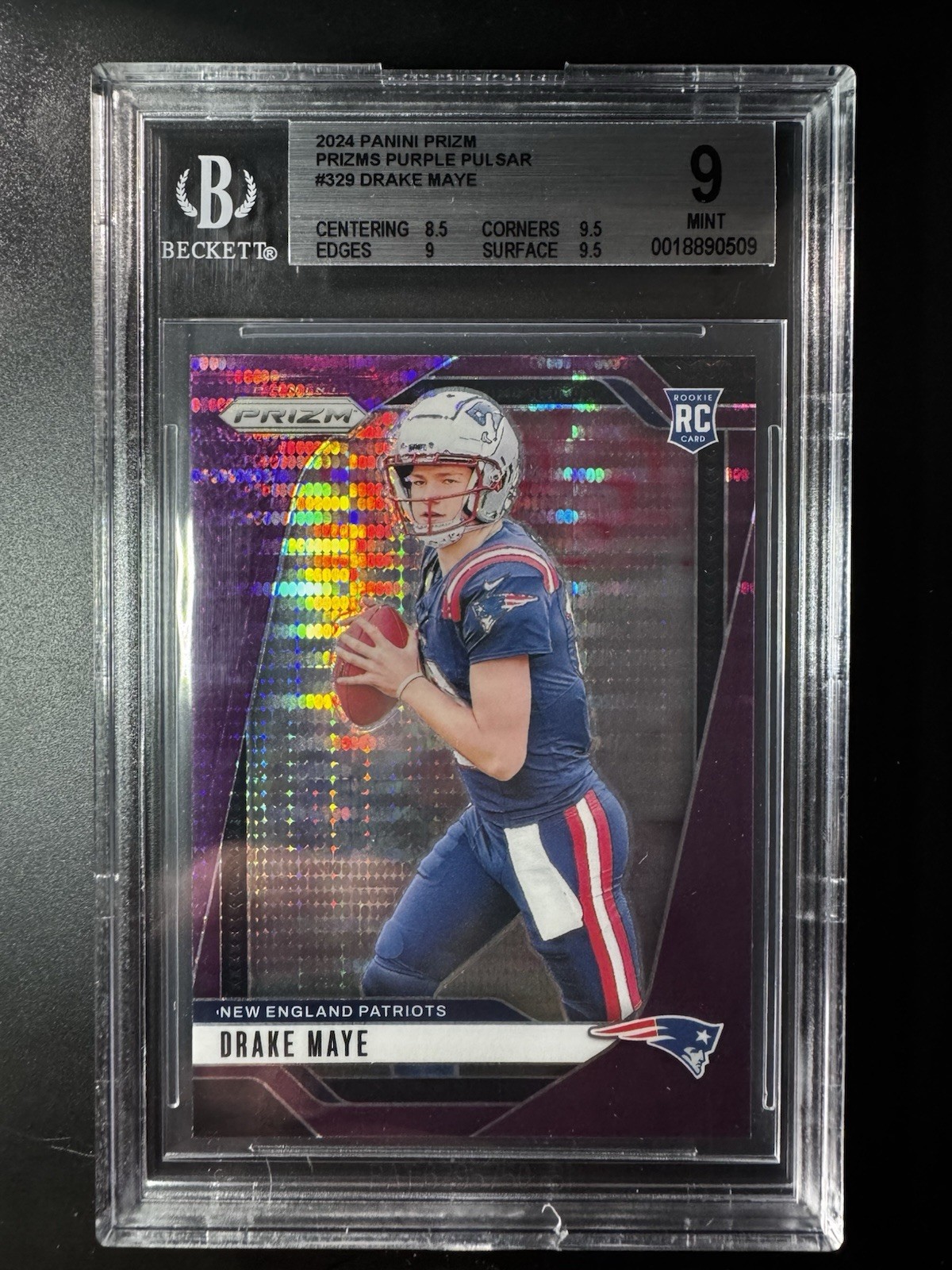 2024 Panini Prizm - Rookie Drake Maye #329 Purple Pulsar Prizm (RC) BGS 9