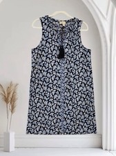 Michael Kors Blue Floral Tasseled Tie Neck Dress Women’s Size Large 
