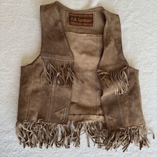 Vintage J A Leathers Kids Suede Fringe Vest Western Cowboy Cowgirl Youth Brown