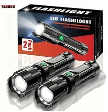 2 LED Flashlights Tactical Super Bright Zoomable Waterproof 3 Modes Torch Work