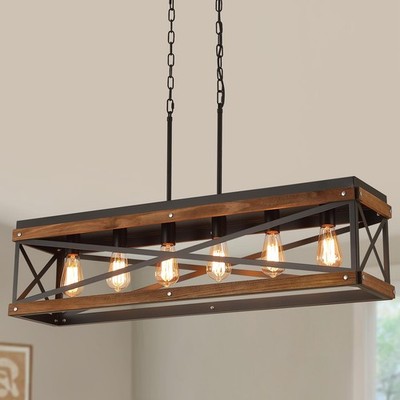 Rustic Farmhouse Wood Kitchen Island Lighting, 6 Lights Pendant Light Fixture,