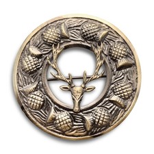 Scottish Stag Kilt Brooch Pin - 3-Inch Rust-Free Brass Scottish Stag Antique Br