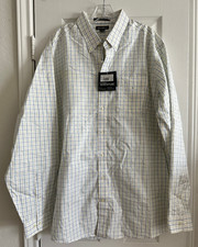 Eddie Bauer Men's White Checked Wrinkle Free Relaxed Fit Button Down Shirt, TXL