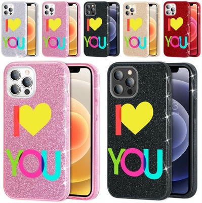 FÜR IPHONE B409 I LOVE YOU GLITZER GLITZER HÜLLE COVER