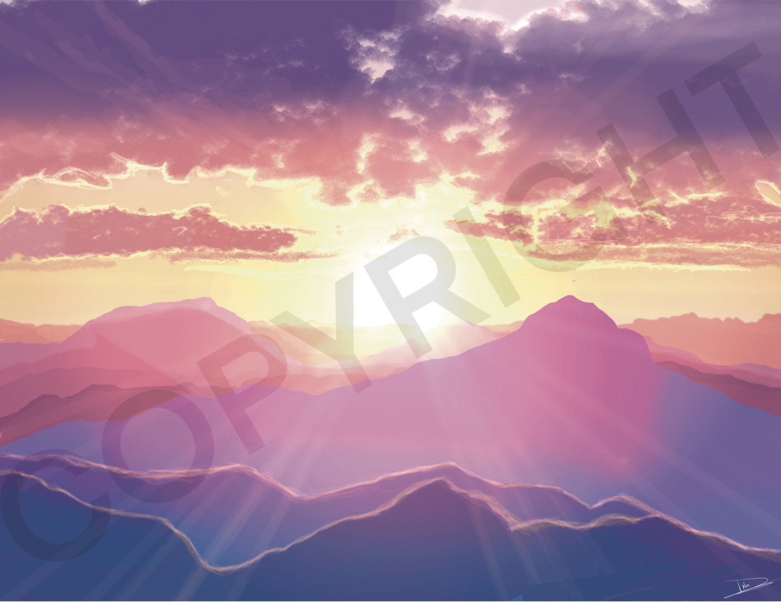 Paysage de montagne illustration affiche dessin numérique imprimé minimaliste 40x50cm