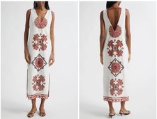 FARM Rio White Mary's Tiles Embroidered Detail Linen Dress Size Extra Small XS