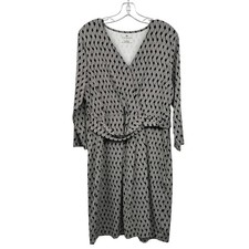 Talbots Womens Sheath Dress Long Sleeve Surplice Black/White Print Size XL