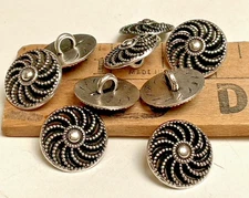 spiral buttons metal silver tone 5/8" shank 5 pcs