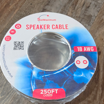 SatMaximum Speaker Cable 18 AWG 250 ft Black Round Multi-Strand Raw Ends