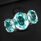 Three Stone Blue Paraiba Tourmaline 5.30Ct 925 Sterling Silver White Gold Rings