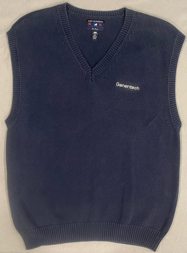 Port Authority Men Sweater Vest L Blue Cotton On Tour VNeck Sleeveless Genentech - Picture 1 of 7