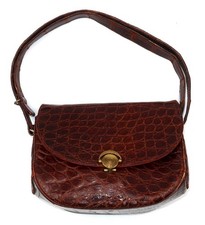 VTG LESCO Genuine Alligator Structured Purse, Adjustable Strap, Compartments, 9"