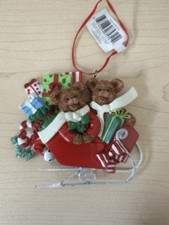 Personalized Christmas Tree Ornaments Cute Teddy Bears in Sleigh with Gifts