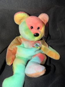 Retired Ty beanie babies Peace Bear with tag errors! P.V.C PELLETS 1996