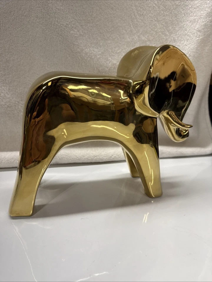 Chrome Gold Color Ceramic Elephant 8” Tall Figurine – Modern Home Décor Accent - Image 2 of 4