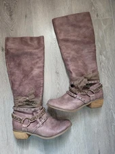 Not Rated Zippered Embellished Tulle Bow Brown Knee Riding Boots Womens Size 9