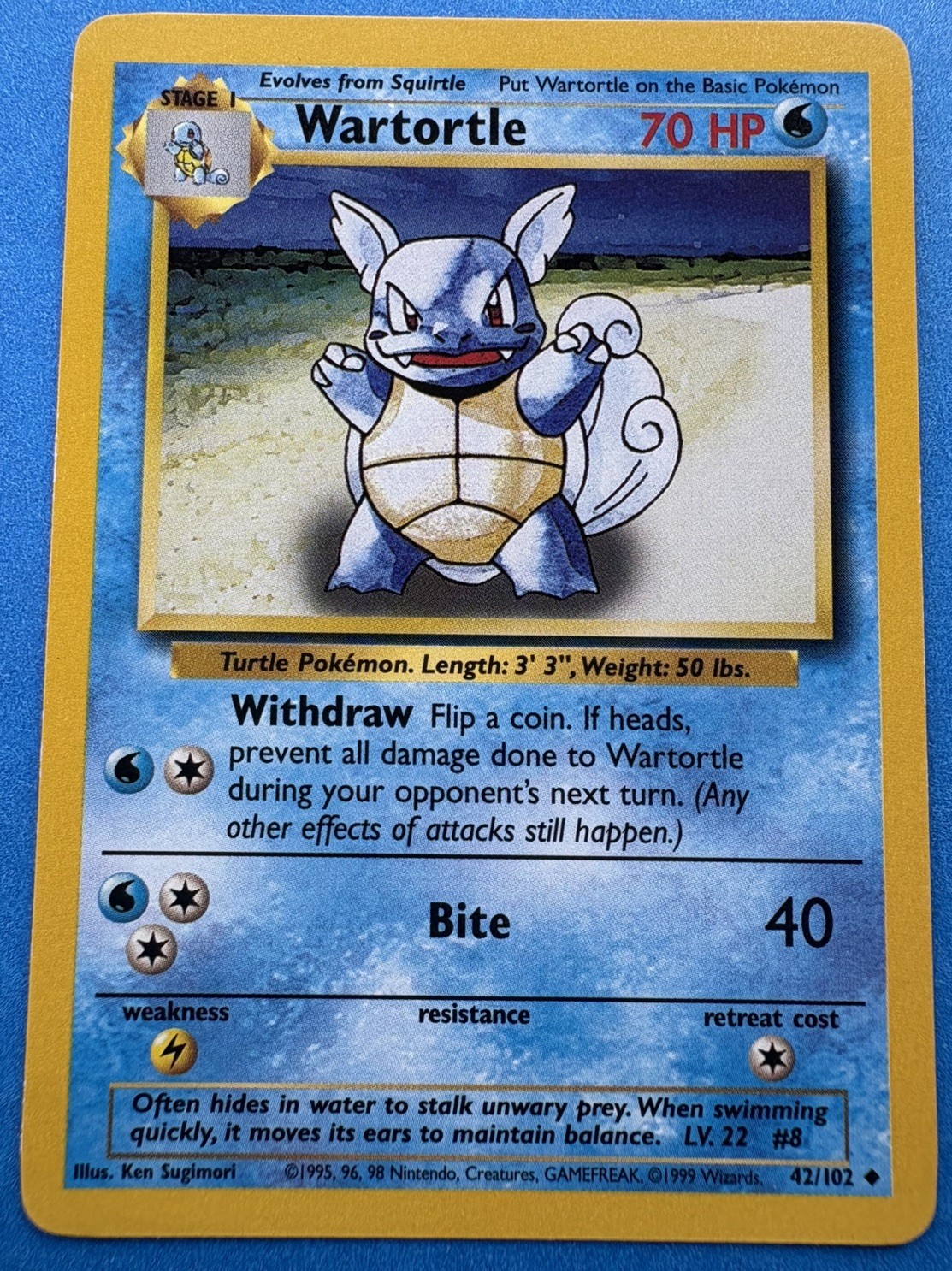 Wartortle Base Set UNLIMITED 42/102 Non Holo Pokemon Near Mint NM 1999