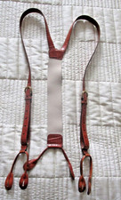 Torino Brown Leather Brace Suspenders Mens Adustable Button On Style Made in USA