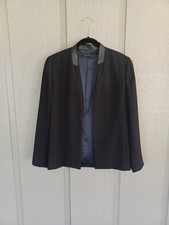 Elie Tahari Black Blazer Size 6 Women Office Careers Long Sleeve Leather Detail
