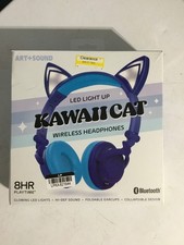 ART SOUND Kawaii Cat LED Bluetooth Wireless Wired Kids Headphones Blue