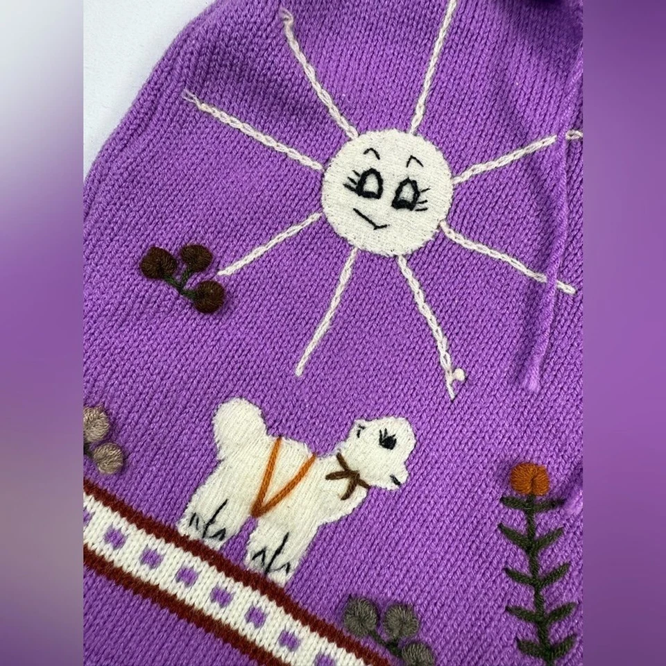 Poncho tejido con capucha para niñas 2T-4T púrpura bordado animales flecos caprichoso boho Foto 4 de 4