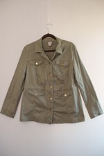 Chico's Elongated Sateen Utility Jacket womens olive green 1 8/10 casual office