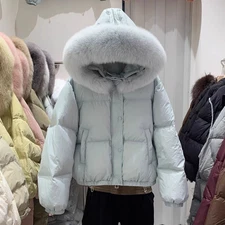 Big Real Fox Fur Collar Hooded Down Jacket Women's Short Winter Loose Thick Coat