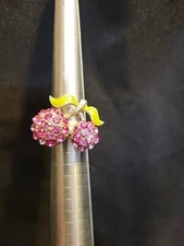 Vintage Estate Find Cherry Bling Pink Sparkle Adjustable Silver Fashion Ring