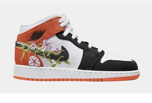 Air Jordan 1 Mid GS Orange Black Floral Flower - DQ8390-100 Size 7Y/8.5  Womens | eBay