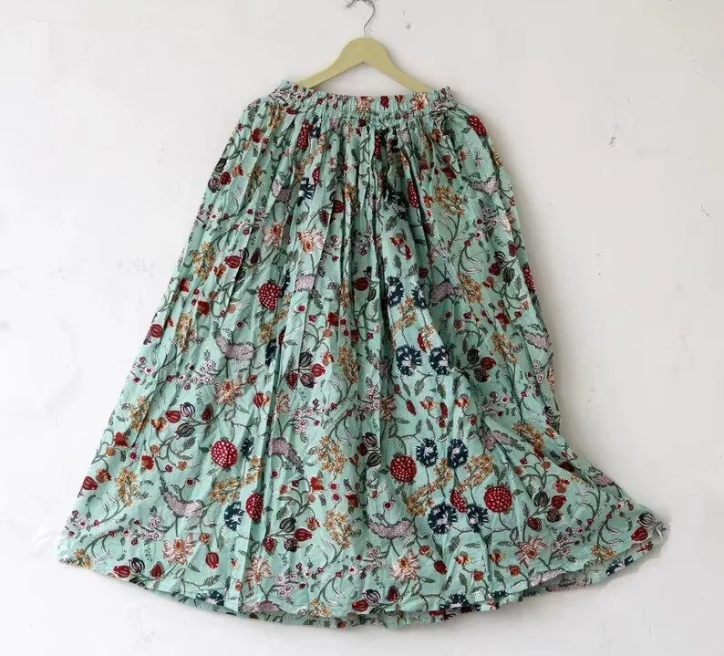 Indian Sky Blue Skirt New Cotton Skirt, Long Skirt, Free Size Beachwear Skirt AU