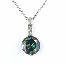 4 Ct Blue Diamond Solitaire Pendant With Diamond Accents, Certified