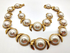 Napier Runway Chunky Big Cabochon Pearl Necklace Bracelet Demi-Parure!