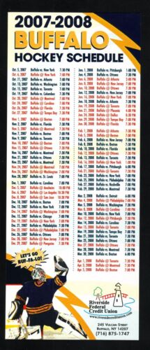 Buffalo Sabres 2007-08 Large Card Schedule Riverside FCU