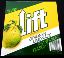 altes Flaschen-Etikett Lift Zitrone Limonade 70er Jahre gummiert