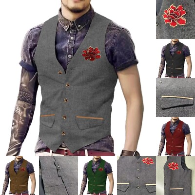 Blume Weste Herren Tweed Gilet Retro Herringbone Wolle Vintage Fischgrätenmuster