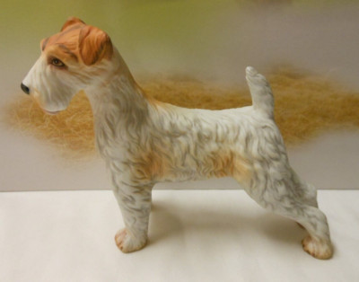 JAPAN Terrier Dog Bisque MATT TAN/WHITE STANDING  4.5'' H X 6'' L