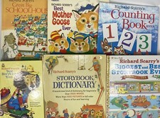 Richard Scarry Book Lot of 6 Storybook Schoolhouse Counting Mother Goose  More