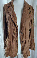 100 Linen Chico's Sz 2 12 Stitch Jacket Brown