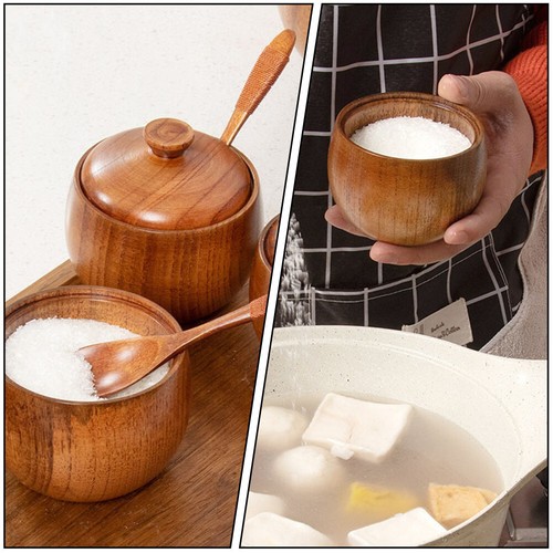 Seasoning Jar Spoon Salt Pepper Cellar Salt Bowl with Spoon Condiment Container - Picture 7 of 12