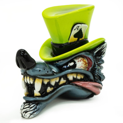 The Wolf in a Nitro Green Top Hat VanChase Gear Shift Knob VanChaseStudio