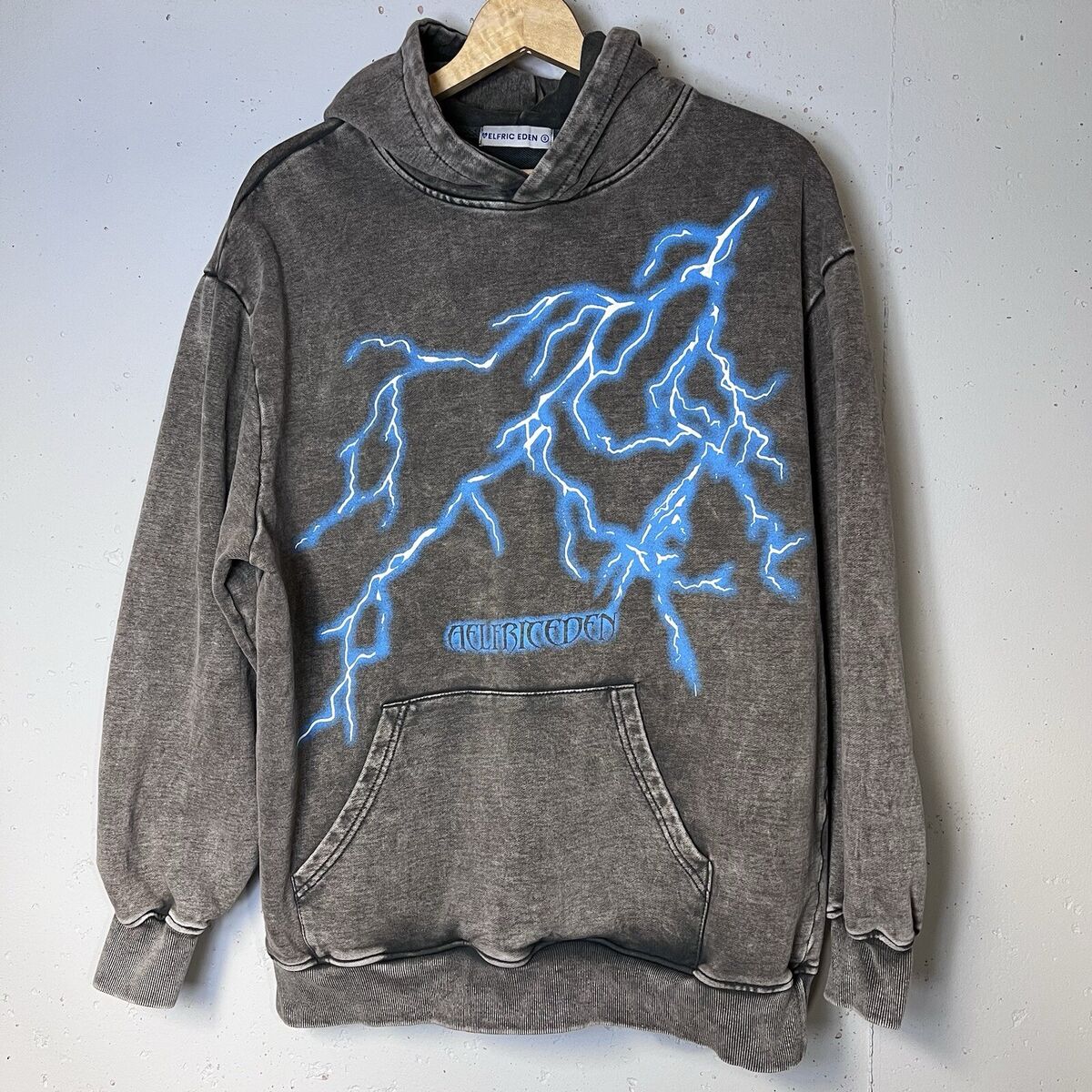 Aelfric Eden Washed Lightning Print Hoodie Size Small