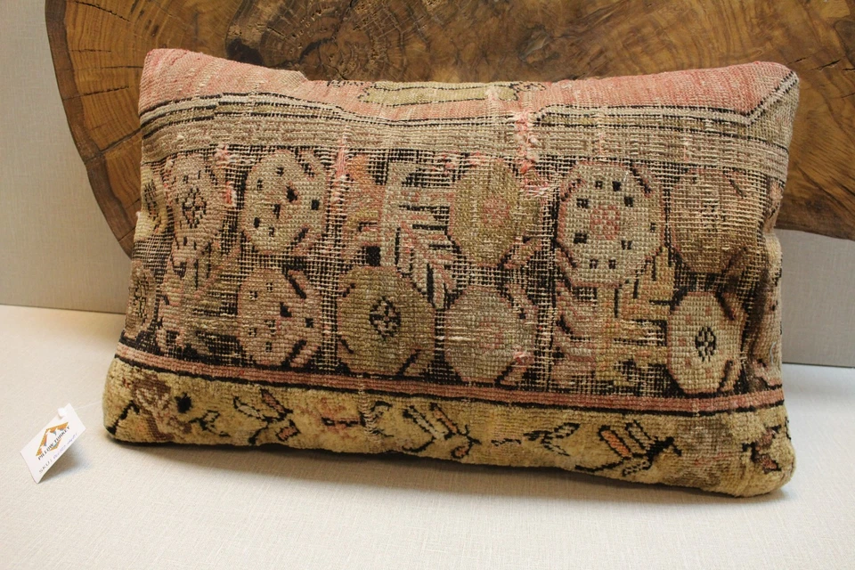 Vintage Turkish Rug Pillow Cover 16x24 Handwoven Distressed Floral Cushion - Image 3 of 4