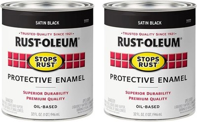 7777502-2PK Stops Rust Brush on Paint, 1 Quarts (Pack of 2), Satin Black